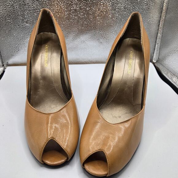Enzo Angiolini Women's Peep Toe Tan Leather High Heels - Women's Size 9 - Picture 2 of 7